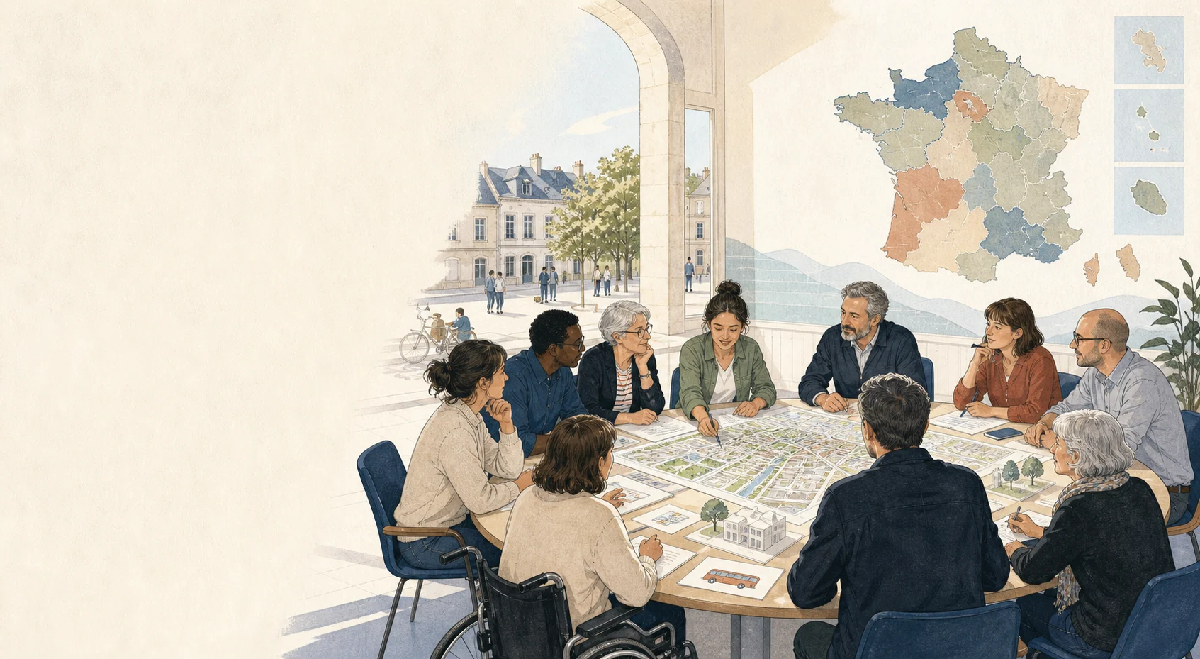 Illustration d’un atelier citoyen autour d’un plan urbain