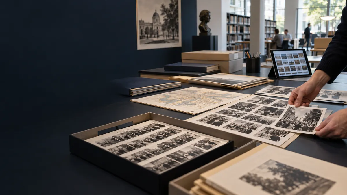 Sélection de photographies et de documents visuels dans une médiathèque civique