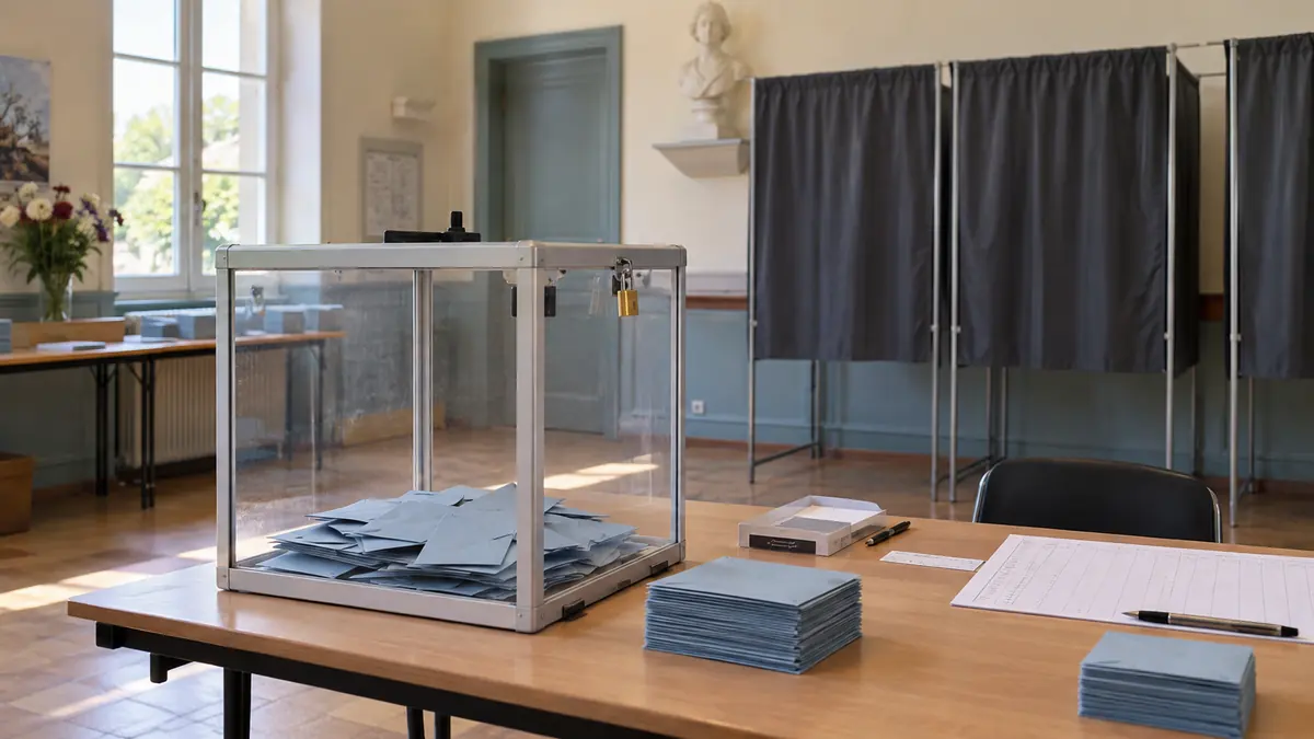 Bureau de vote français préparé avant l’ouverture du scrutin