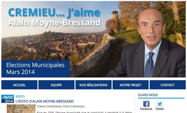 Capture du site Alain Moyne-Bressand — Municipales 2014 · Crémieu
