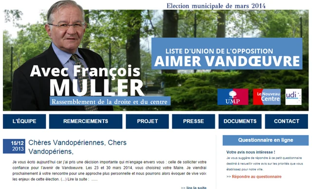 Capture du site François Muller — Municipales 2014 · Vandœuvre