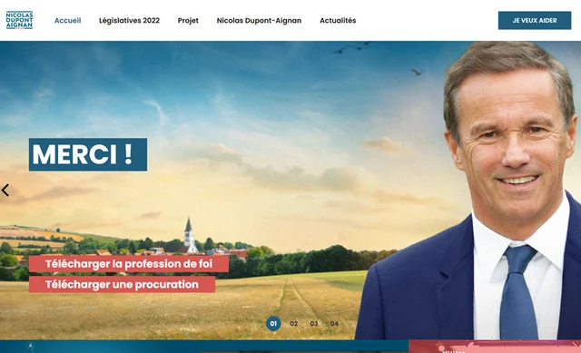 Capture du site Nicolas Dupont-Aignan — Site personnel · législatives 2022